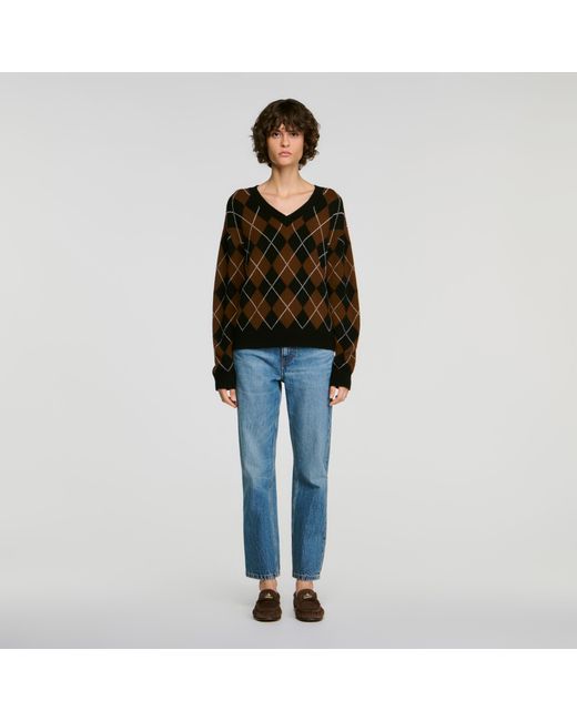 Sandro Blue Rhinestone Argyle Jumper
