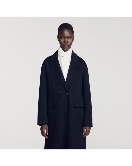 Sandro Blue Double-Faced Coat With Studs