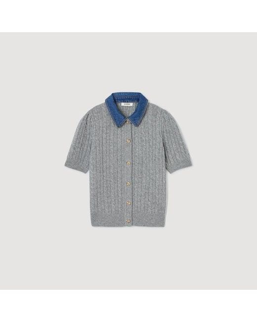 Sandro Blue Cardigan With Denim Collar