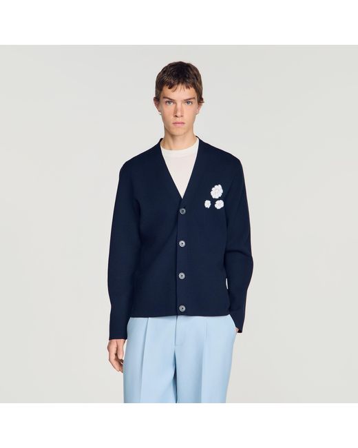 Sandro Blue Jacquard Flower Knit Cardigan for men