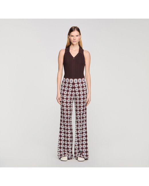 Sandro Red Floral-Print Floaty Trousers