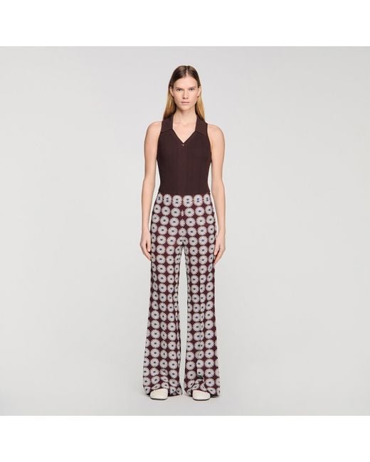 Sandro Red Floral-Print Floaty Trousers