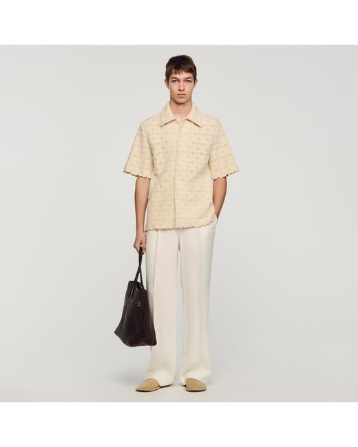 Sandro Natural Cotton Broderie Anglaise Shirt for men