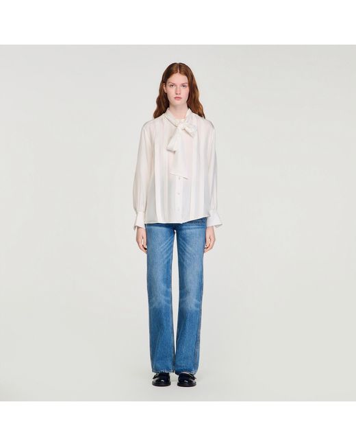 Sandro Blue Silk Lavallière Shirt