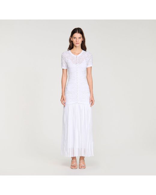 Sandro White Beaded Knit Maxi Dress