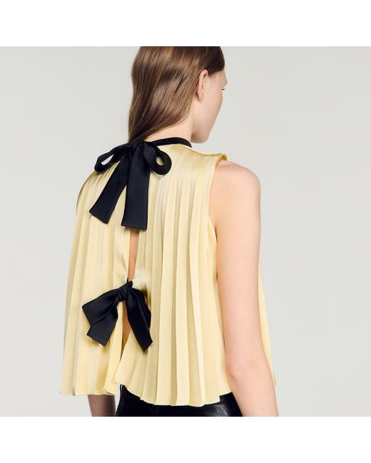 Sandro Blue Pleated Tie-Back Top