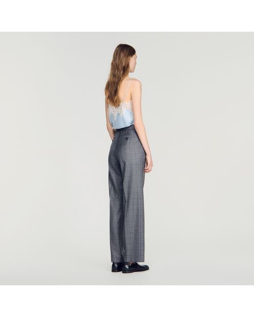 Sandro Blue Rhinestone Check Wool Trousers