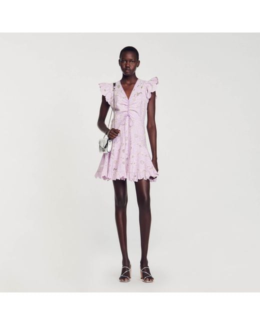 Sandro Purple Danie Broderie-Anglaise Dress