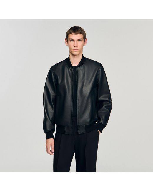 Sandro Black Leather Jacket for men