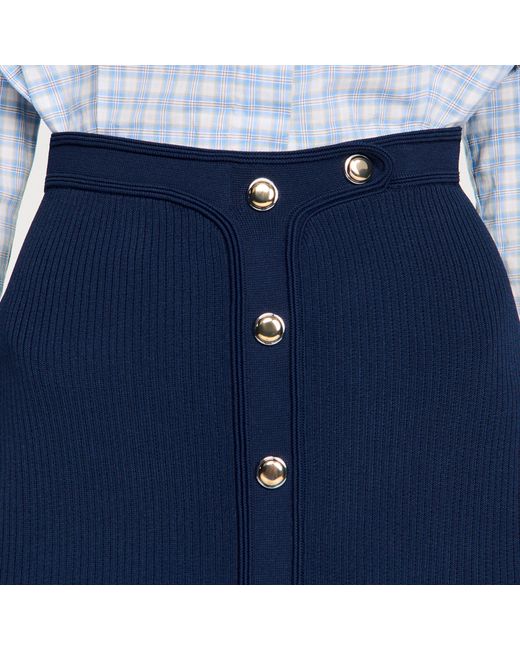 Sandro Blue Short Ribbed Skirt With Press Studs