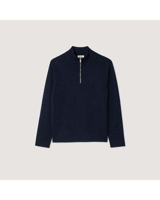 Sandro Blue Wool Jumper With Zip Collar for men