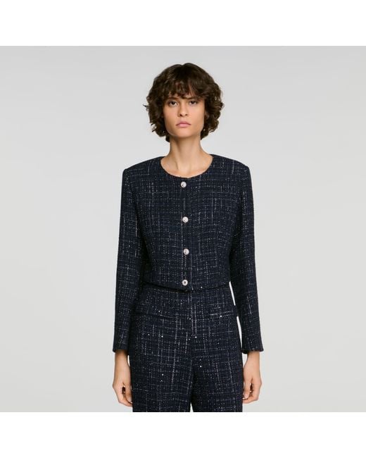Sandro Blue Decorative Tweed Jacket