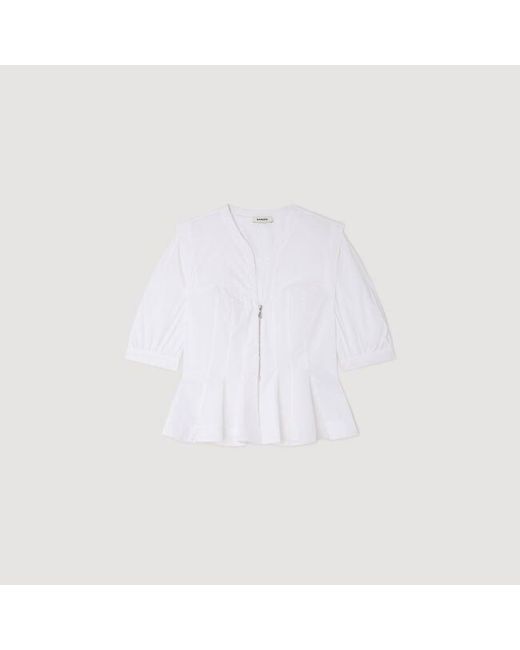 Sandro White Zipped Peplum Shirt