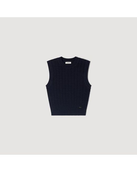 Sandro Blue Cropped Textured Knit Jumper