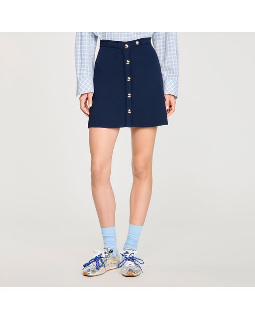 Sandro Blue Short Ribbed Skirt With Press Studs
