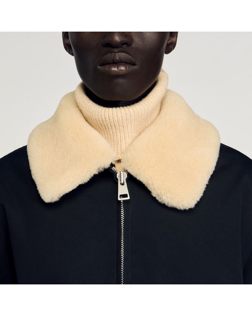 Sandro Blue Shearling Collar Aviator Jacket for men