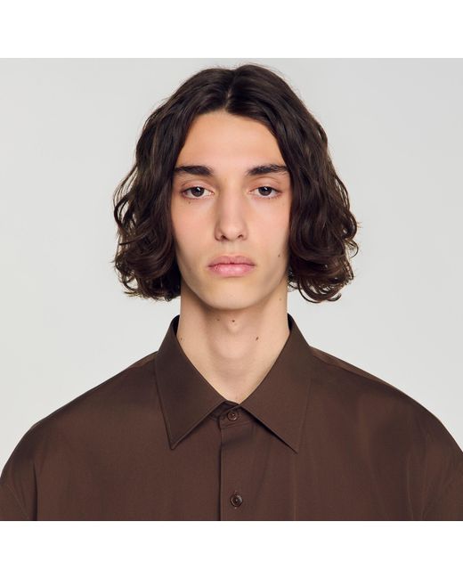 Sandro Brown Oversized Cotton Shirt for men