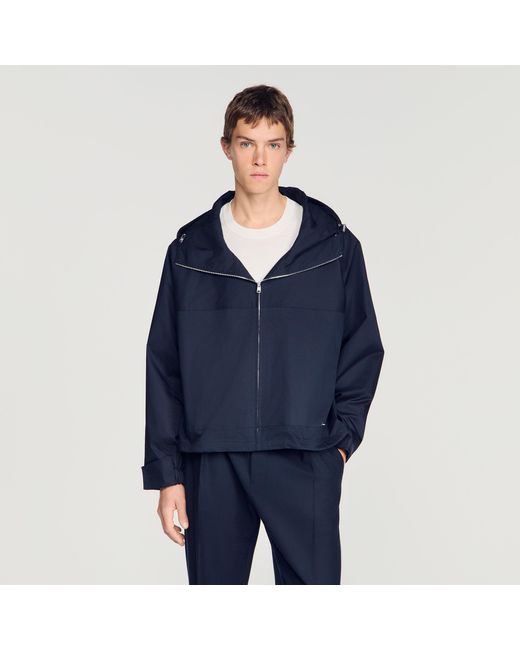 Sandro Blue Hooded Zip-Up Cotton Jacket for men