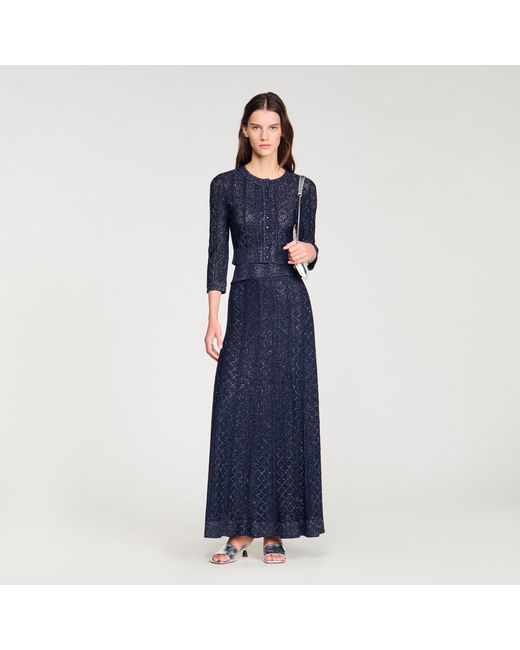 Sandro Blue Strass Knit Cropped Cardigan