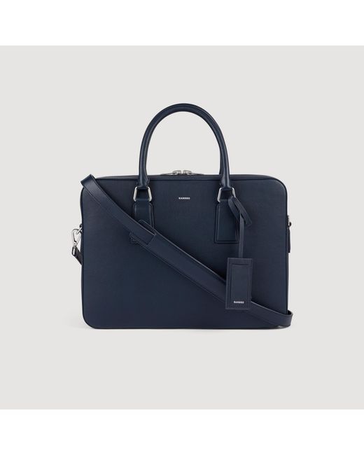 Sandro Blue Large Grained Leather Briefcase for men