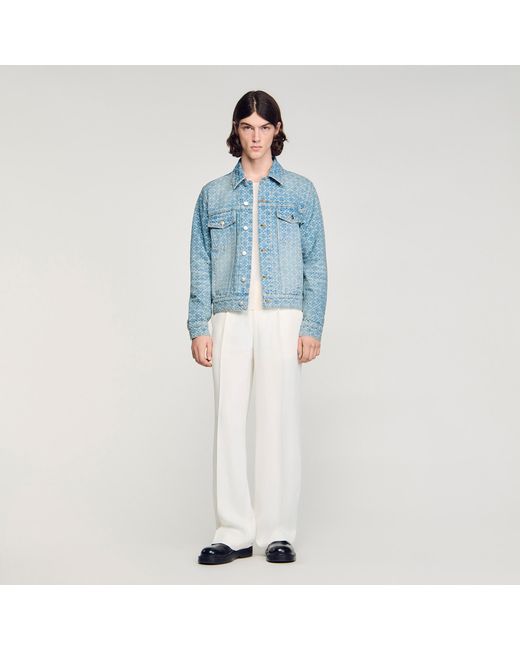 Sandro Blue Square Cross Denim Jacket for men