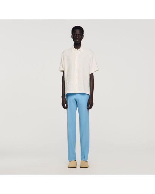 Sandro Blue Square Cross Cotton Jacquard Shirt for men