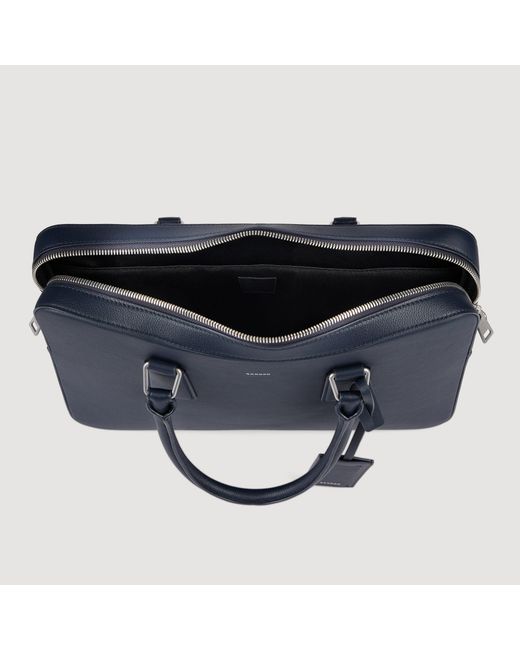 Sandro Blue Large Grained Leather Briefcase for men