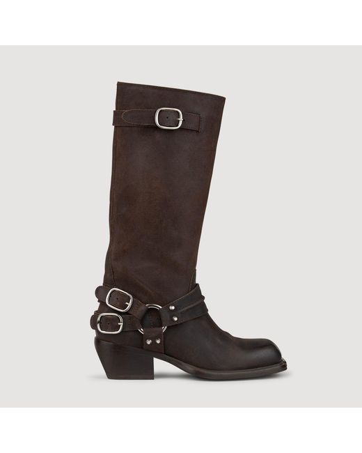 Sandro Brown Leather Buckle Boots