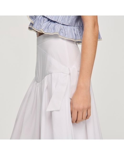 Sandro White Long Poplin Skirt With Ties