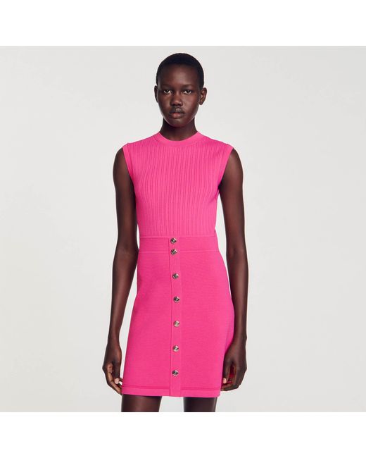 Sandro Pink Short Dress With Buttons