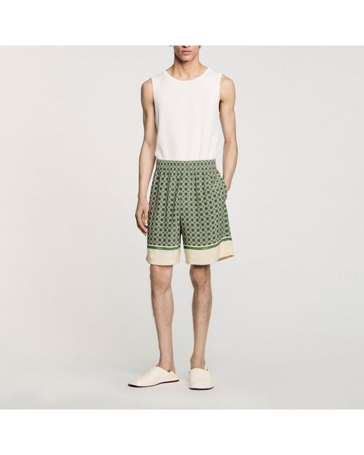 Sandro Green Patterned Floaty Bermuda Shorts for men