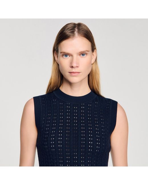 Sandro Blue Cropped Textured Knit Jumper