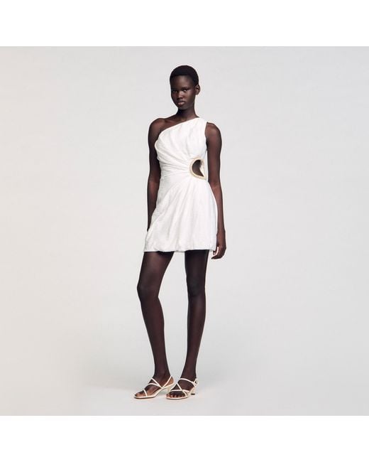 Sandro Short Asymmetrical Dress in White | Lyst UK