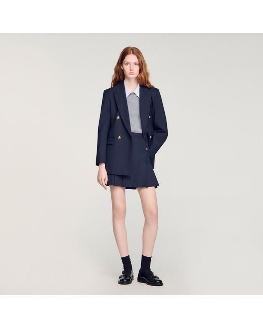 Sandro Blue Detachable Collar Wool Jumper