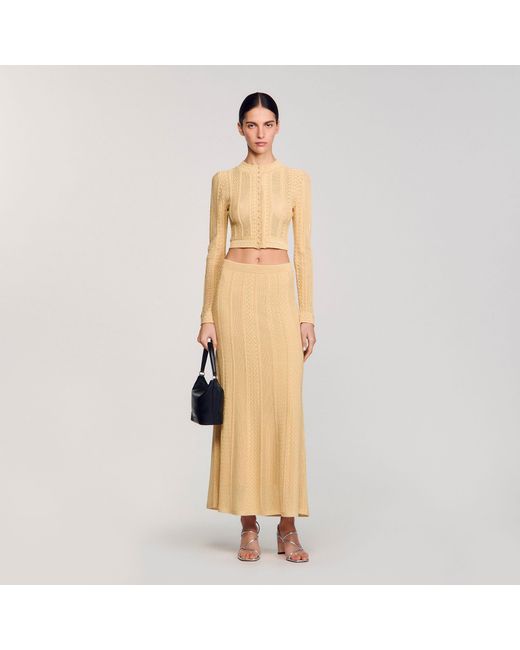 Sandro Natural Pointelle Knit Maxi Skirt