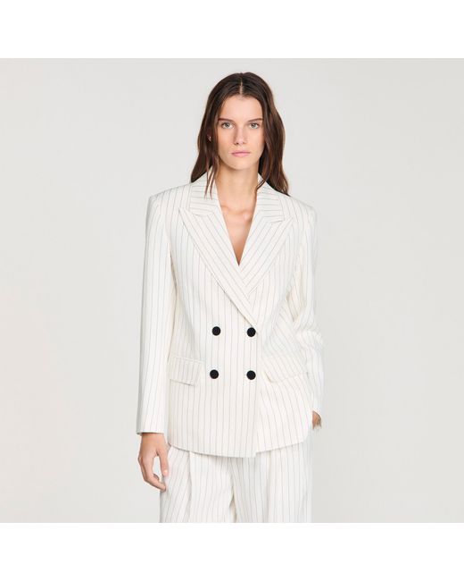 Sandro White Striped Suit Jacket