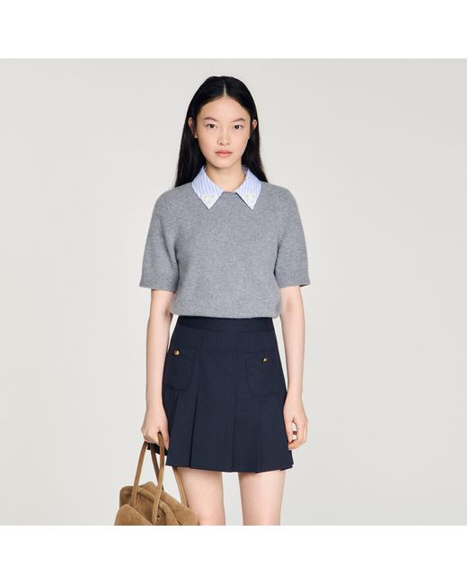 Sandro Blue Detachable Collar Wool Jumper