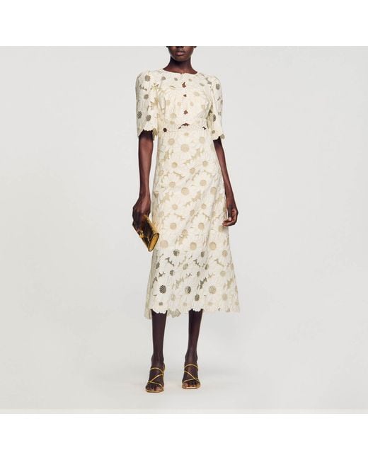Robe longue brodée Sandro en coloris Natural