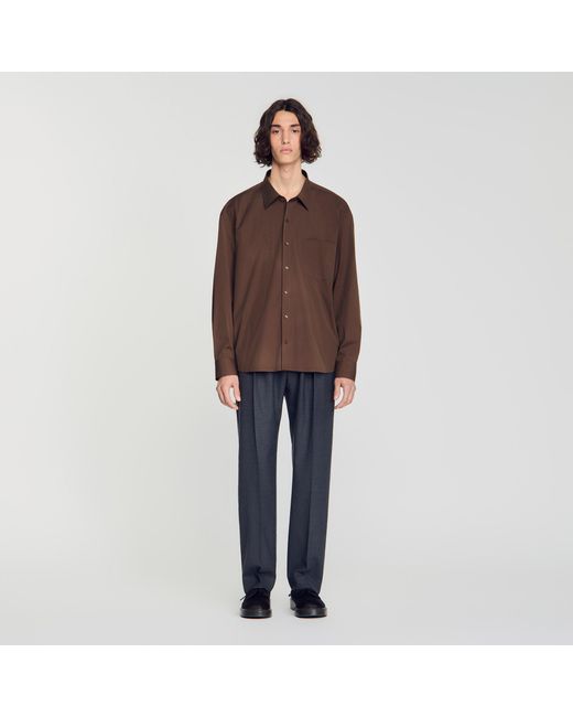 Sandro Brown Oversized Cotton Shirt for men