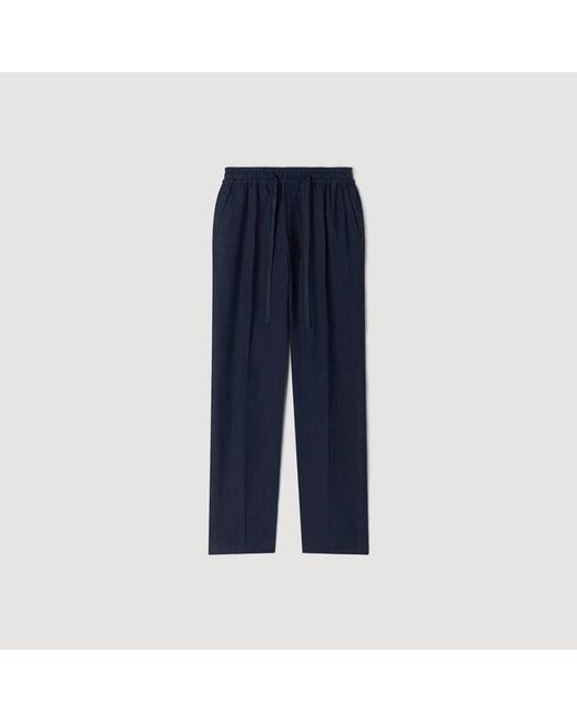 Sandro Blue Straight-Leg Linen Trousers for men