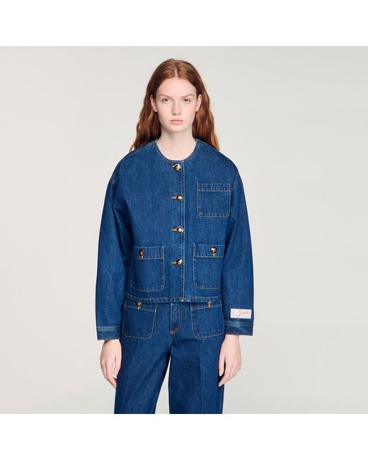 Sandro Blue Denim Jacket With Fancy Buttons