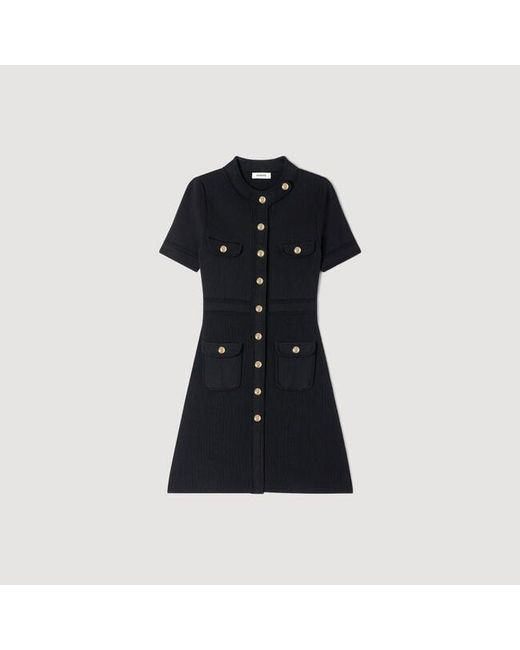 Sandro Blue Button-Up Knit Short Dress