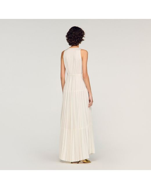 Sandro Natural Pleated Maxi Dress