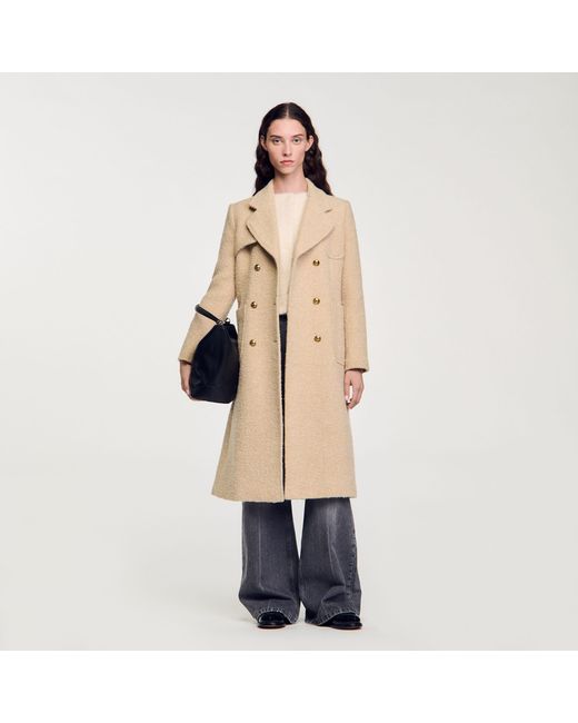 Sandro Natural Long Double-Breasted Coat