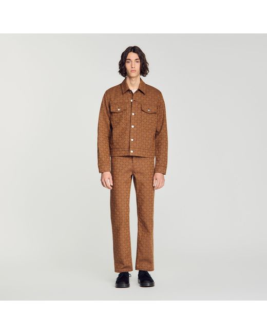 Sandro Brown Square Cross Denim Jacket for men