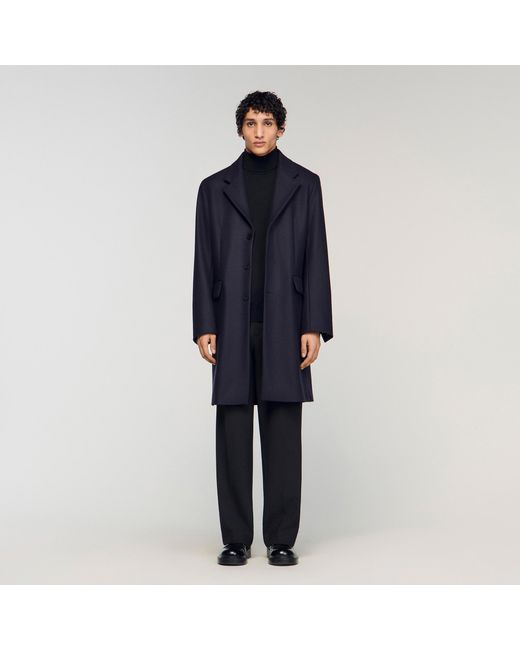 Sandro Blue Wool And Cashmere Coat for men
