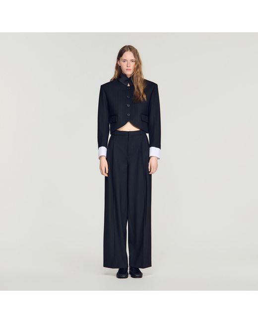 Sandro Blue Short Jacket With Standing Collar