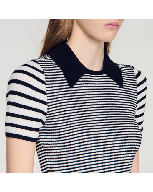 Sandro Blue Striped Polo-Style Jumper
