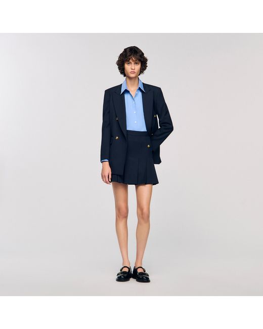 Sandro Blue Short Striped Pleated Skirt