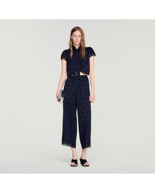 Sandro Blue Paisley Jacquard Crop Top
